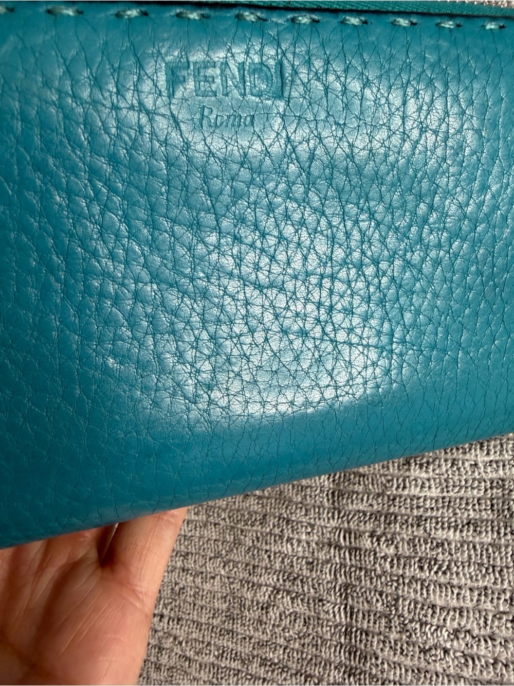 Fendi Selleria Roman Leather Large Zip around wallet. Teal/Peacock Blue - Picture 6 of 15